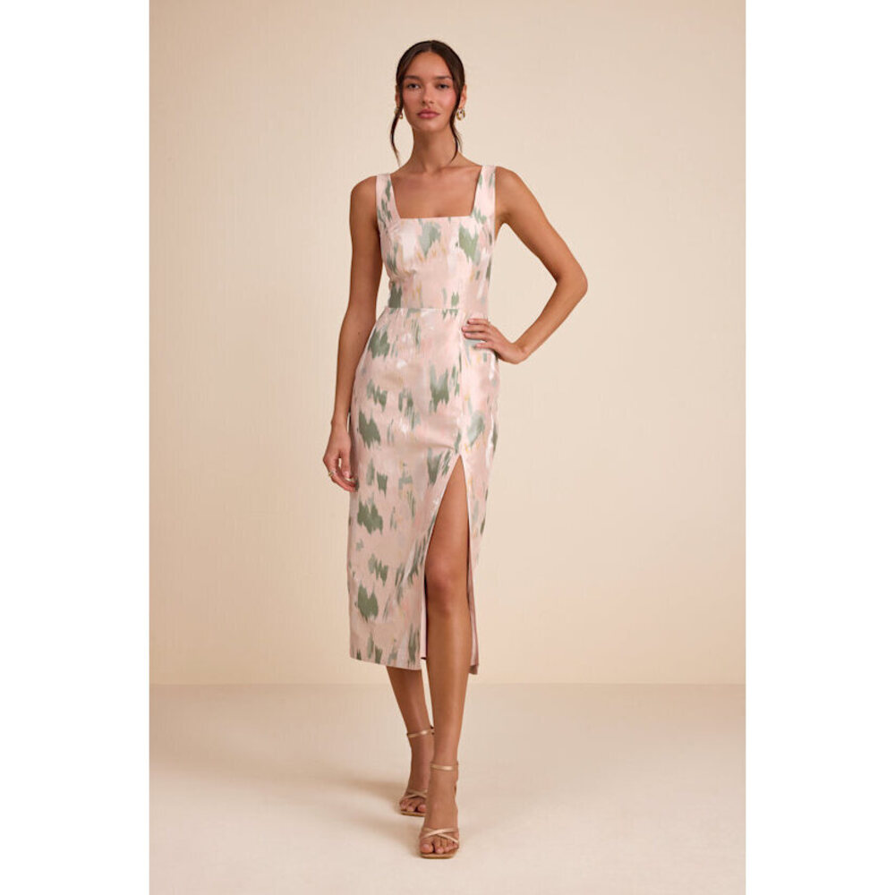 Lulus Diani Blush Abstract Jacquard Column Midi Dress Pink - Size S